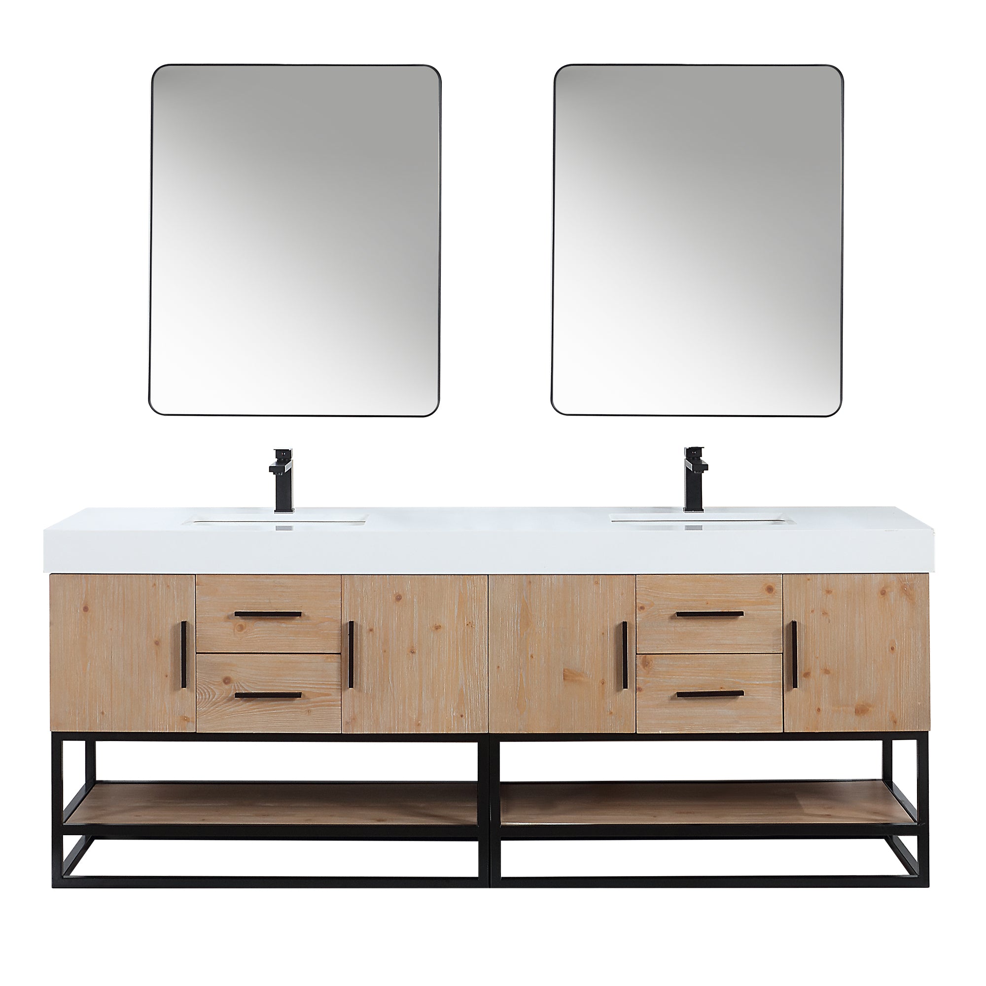 Bianco Double Bathroom Vanity in Light Brown with White Composite Stone Countertop