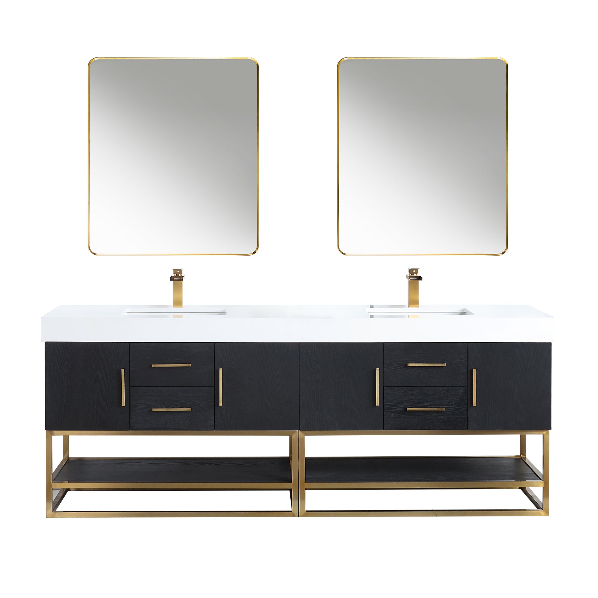 Bianco 72"/84" Double Bathroom Vanity in Black Oak with Engineered Stone Countertop