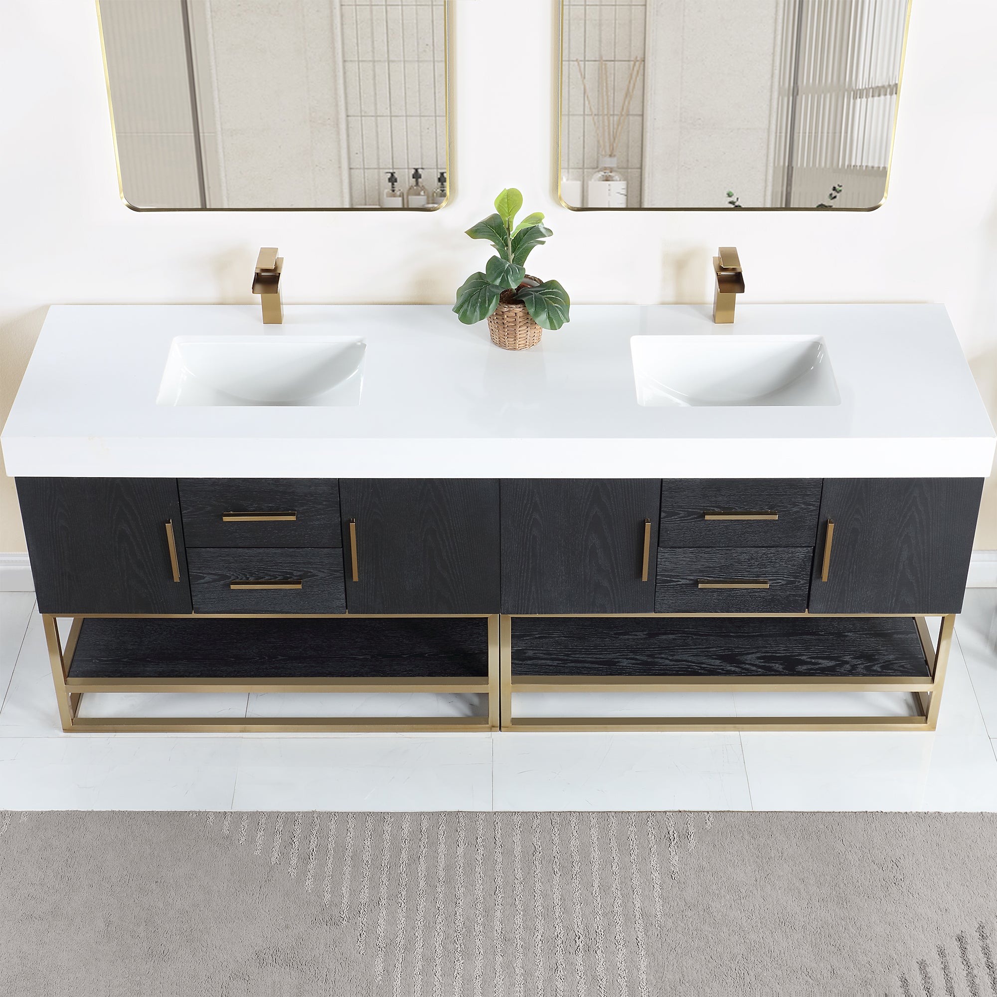 Bianco 72"/84" Double Bathroom Vanity in Black Oak with Engineered Stone Countertop