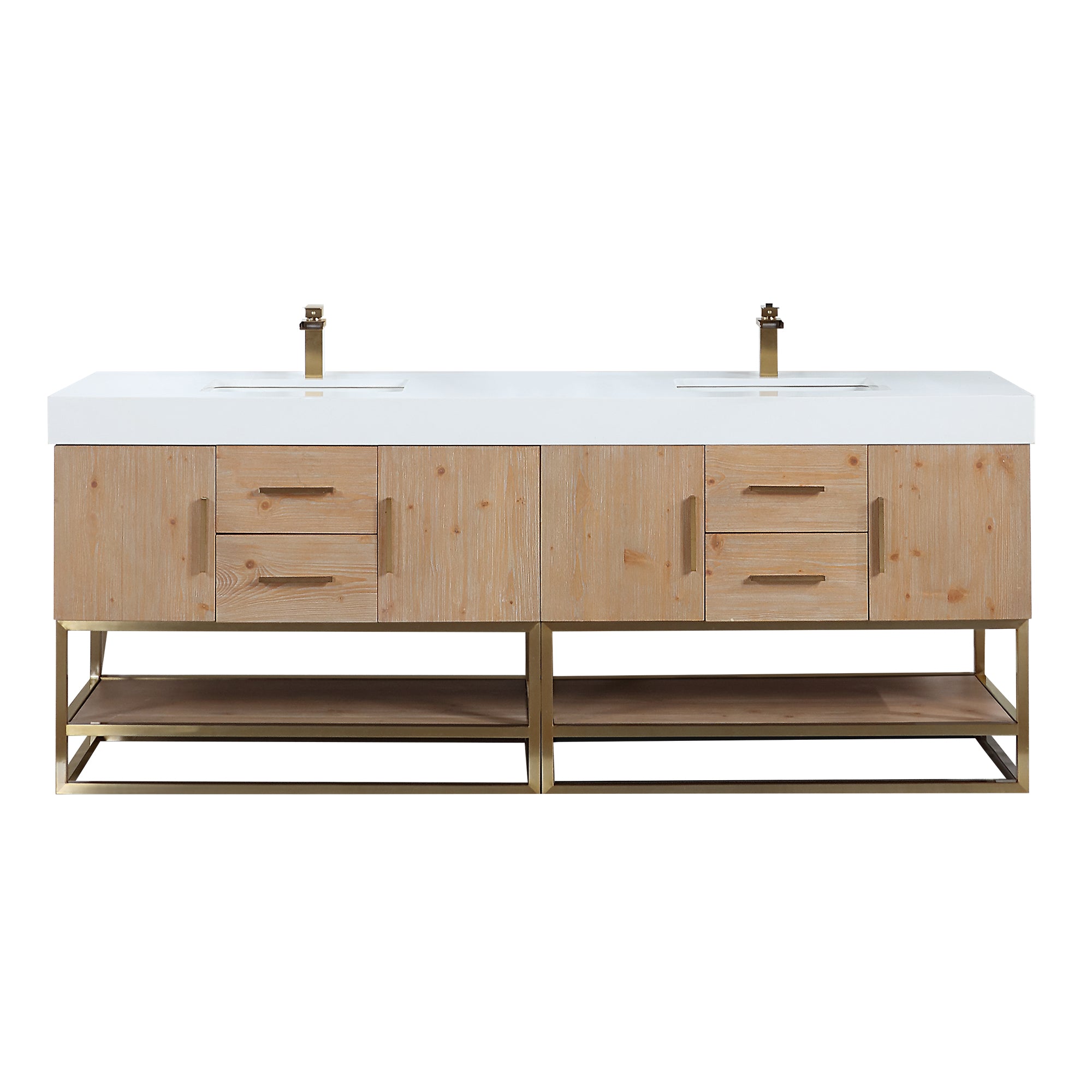 Bianco Double Bathroom Vanity in Light Brown with White Composite Stone Countertop