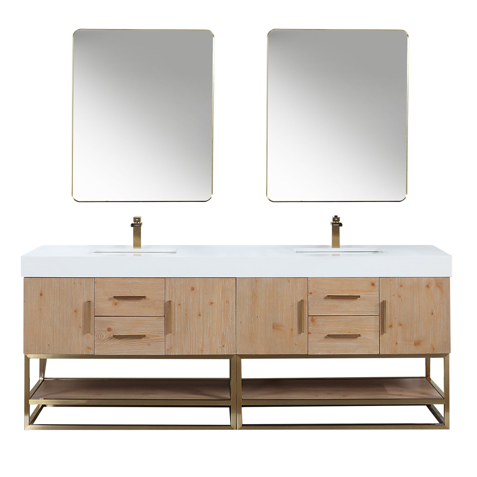 Bianco Double Bathroom Vanity in Light Brown with White Composite Stone Countertop