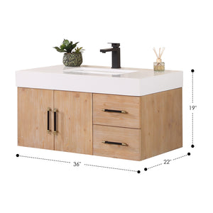 Corchia Wall-mounted Single Bathroom Vanity with White Composite Stone Countertop