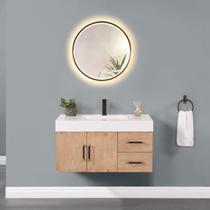 Corchia Wall-mounted Single Bathroom Vanity with White Composite Stone Countertop