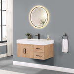 Load image into Gallery viewer, Corchia Wall-mounted Single Bathroom Vanity with White Composite Stone Countertop
