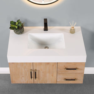 Corchia Wall-mounted Single Bathroom Vanity with White Composite Stone Countertop
