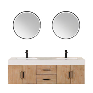 Corchia Wall-mounted Double Bathroom Vanity with White Composite Stone Countertop