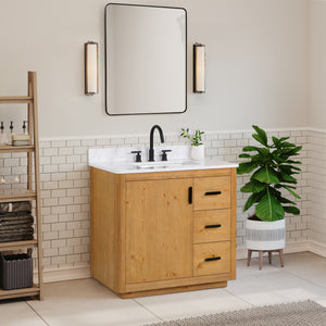 Perla 36" Single Bathroom Vanity with Grain White Composite Stone Countertop