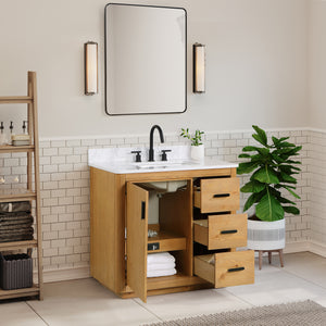 Perla 36" Single Bathroom Vanity with Grain White Composite Stone Countertop