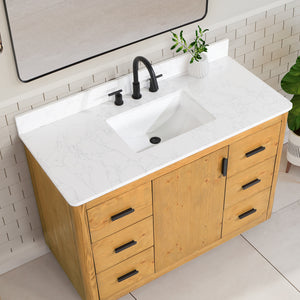 Perla 48" Single Bathroom Vanity with Grain White Composite Stone Countertop