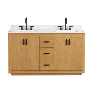 Perla 60" Double Bathroom Vanity with Grain White Composite Stone Countertop