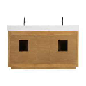 Perla 60" Double Bathroom Vanity with Grain White Composite Stone Countertop