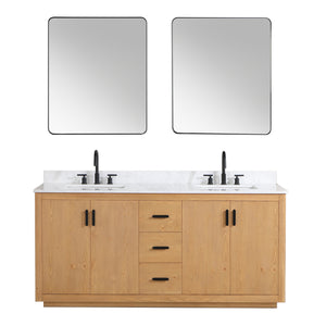 Perla 72" Double Bathroom Vanity with Grain White Composite Stone Countertop