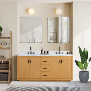 Perla 72" Double Bathroom Vanity with Grain White Composite Stone Countertop