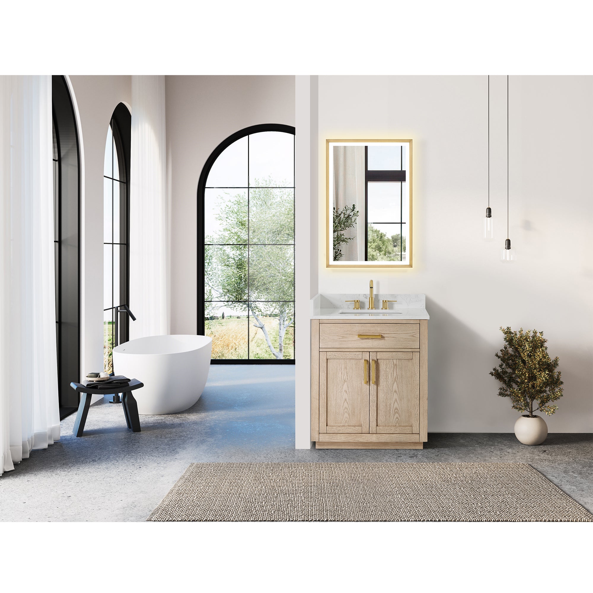 Gavino 30" Single Bathroom Vanity with Grain White Engineered Stone Countertop