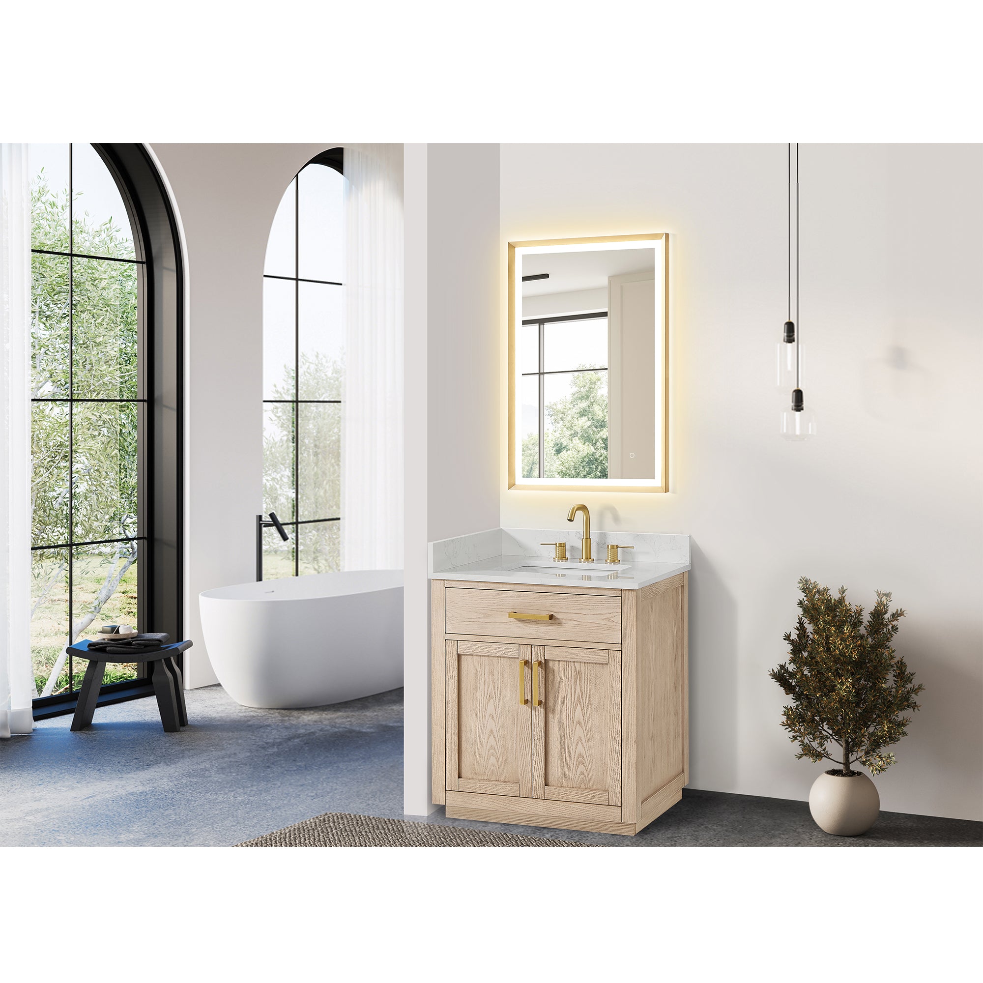 Gavino 30" Single Bathroom Vanity with Grain White Engineered Stone Countertop