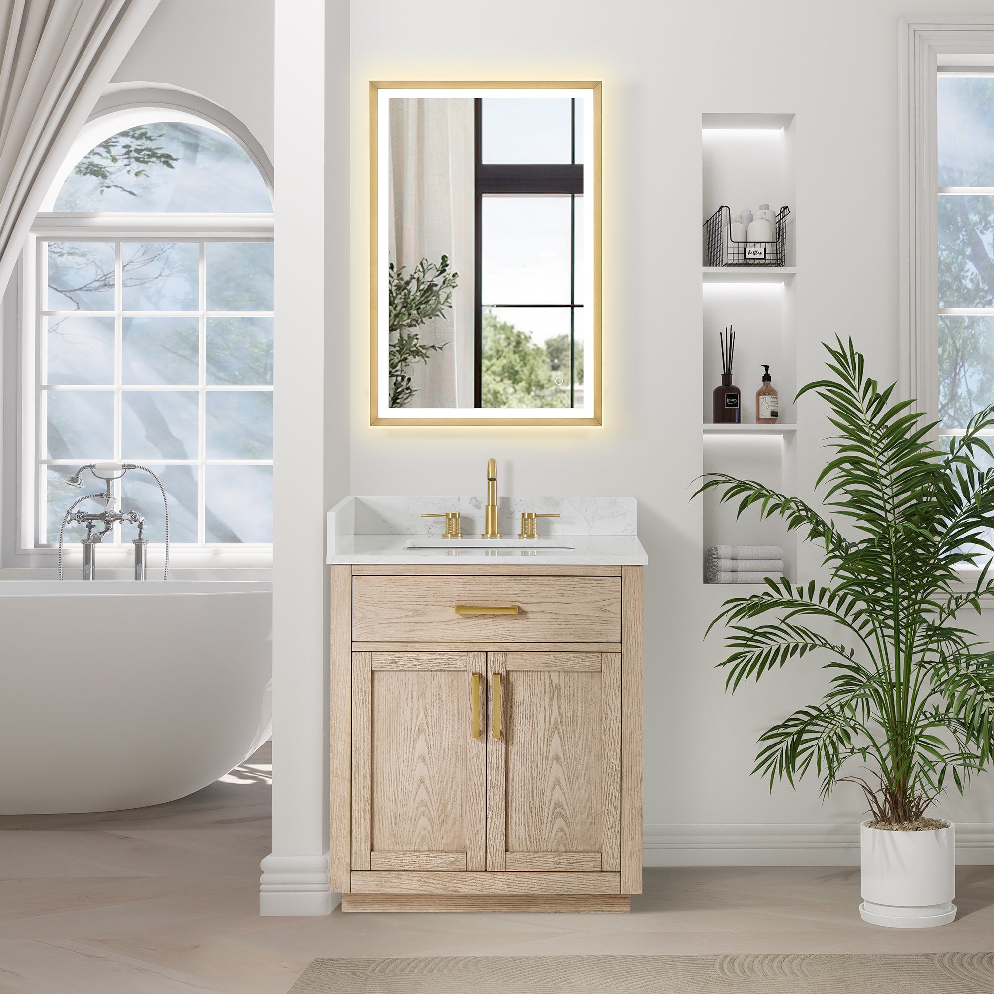 Gavino 30" Single Bathroom Vanity with Grain White Engineered Stone Countertop
