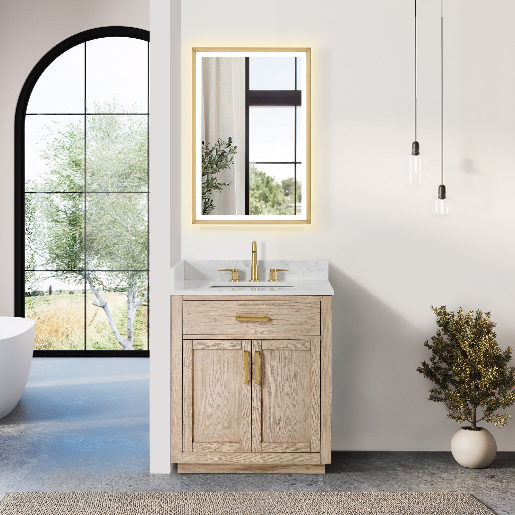 Gavino 30" Single Bathroom Vanity with Grain White Engineered Stone Countertop