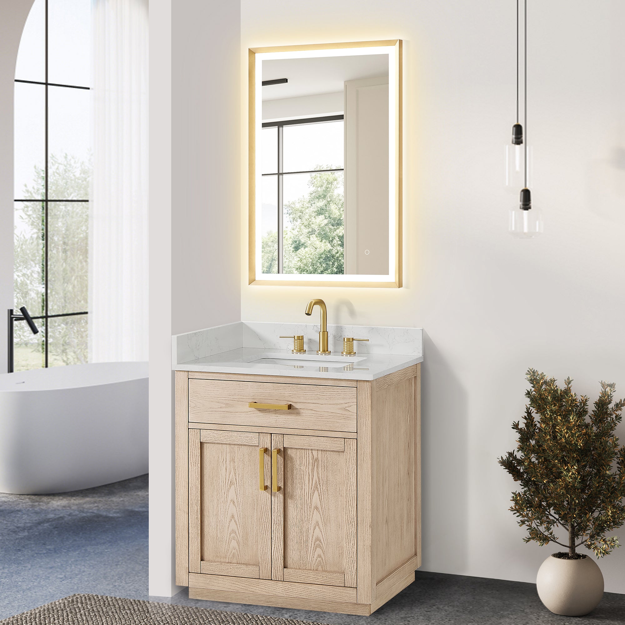 Gavino 30" Single Bathroom Vanity with Grain White Engineered Stone Countertop