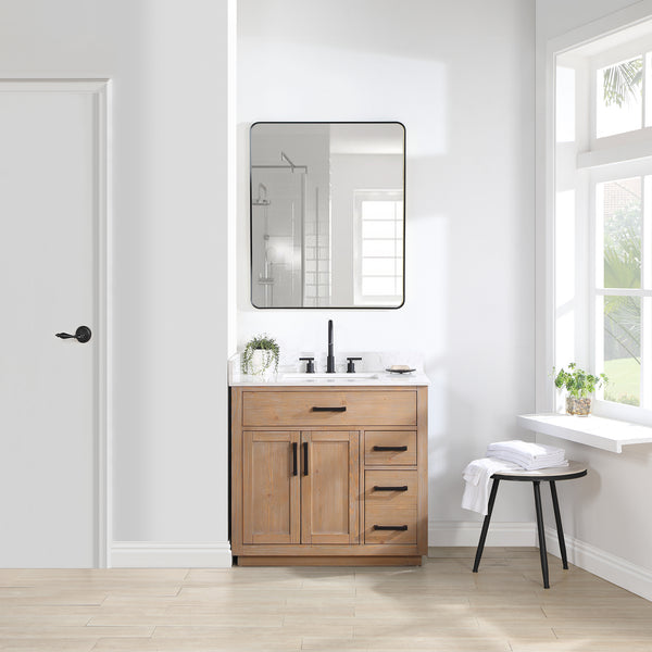 Gavino 36" Single Bathroom Vanity with Grain White Composite Stone Countertop