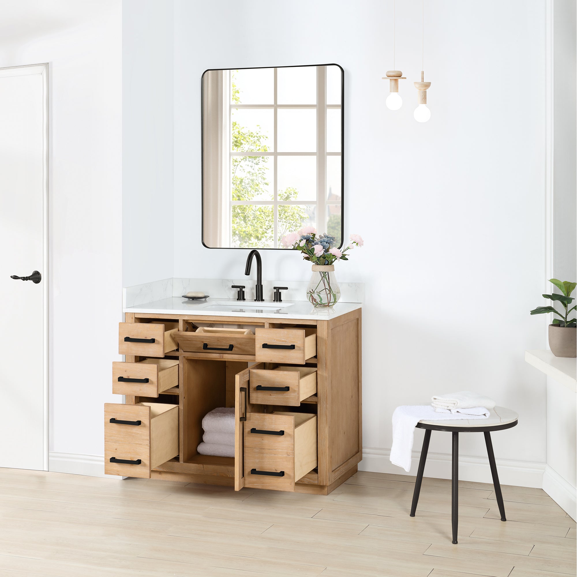 Gavino 42" Single Bathroom Vanity with Grain White Engineered Stone Countertop