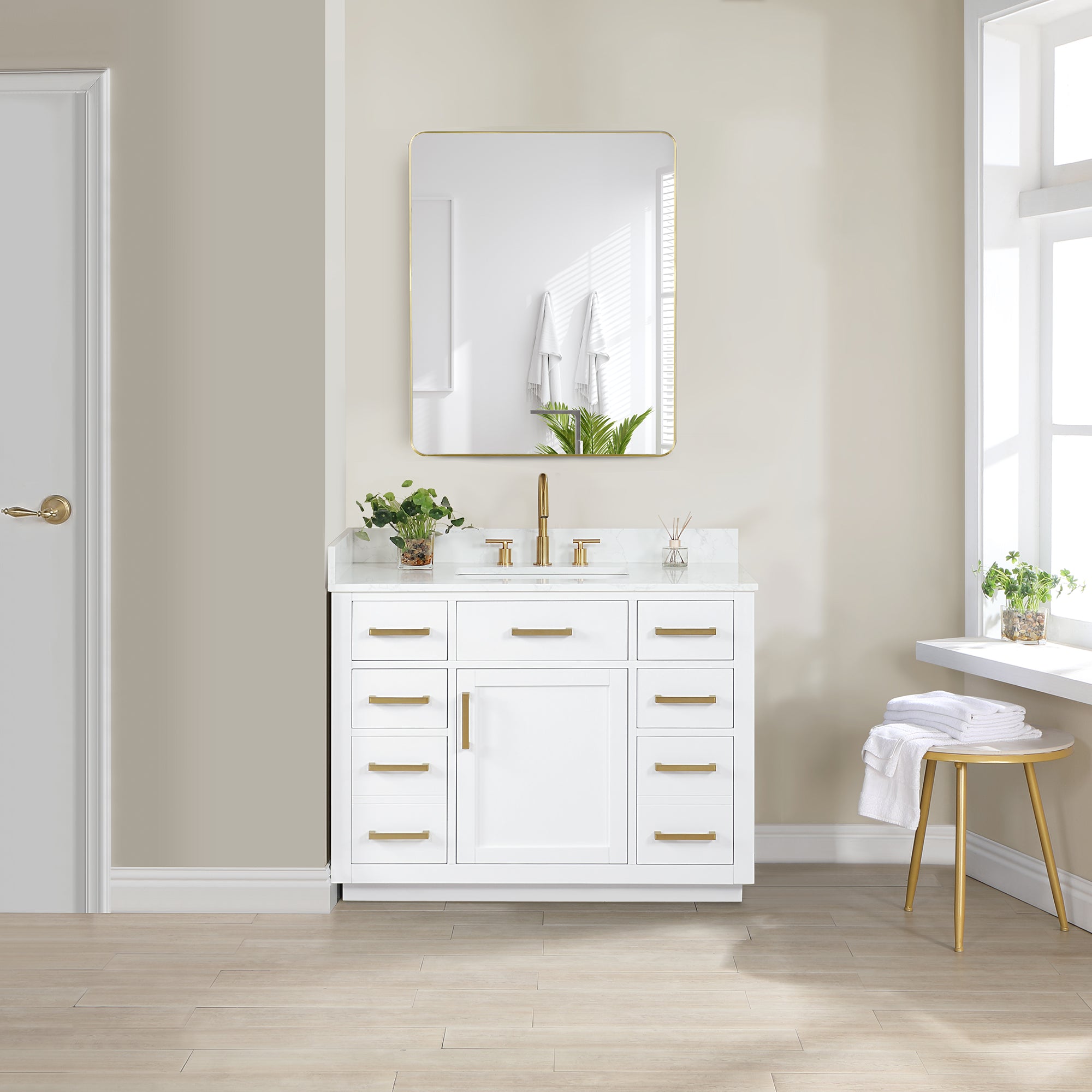 Gavino 42" Single Bathroom Vanity with Grain White Engineered Stone Countertop