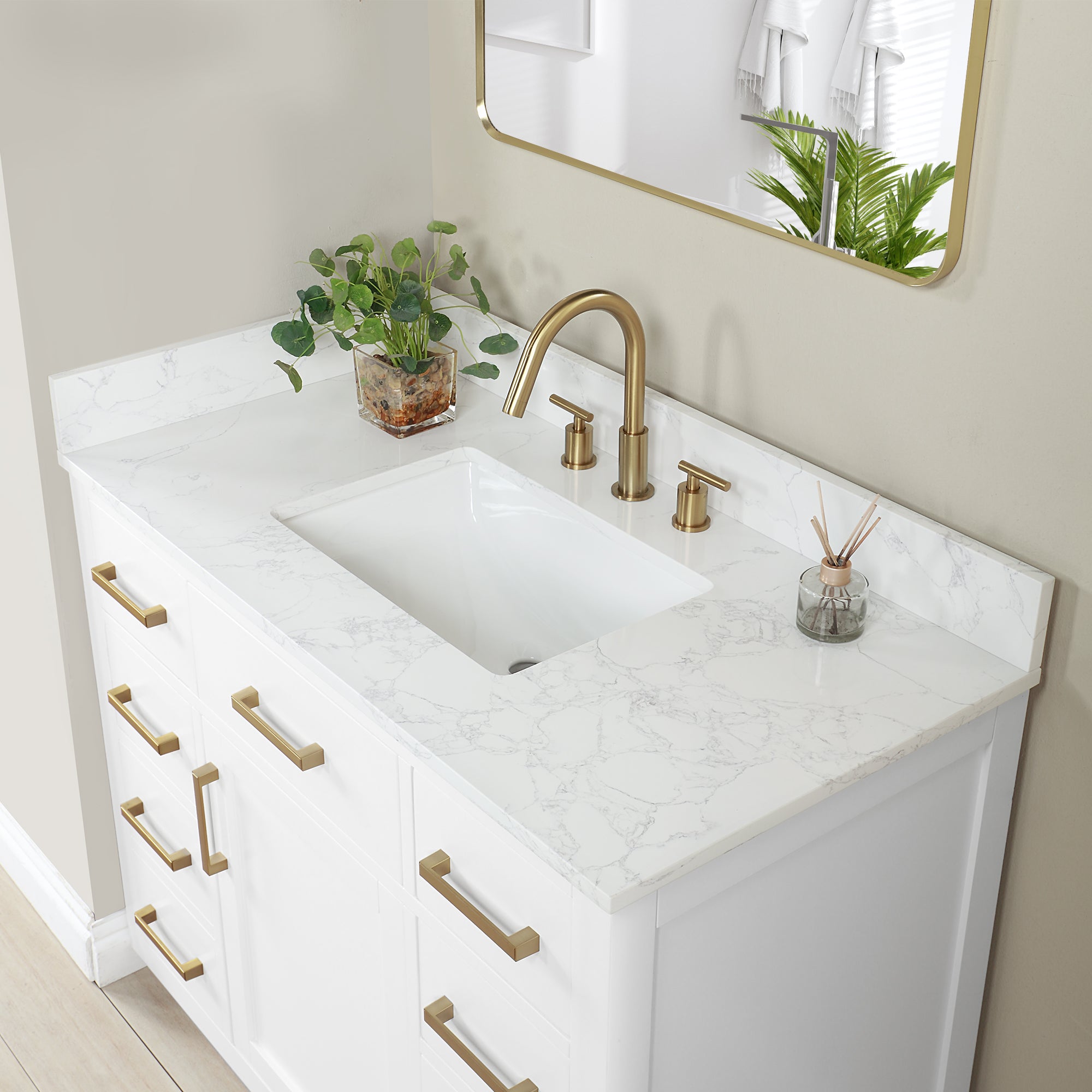 Gavino 42" Single Bathroom Vanity with Grain White Engineered Stone Countertop