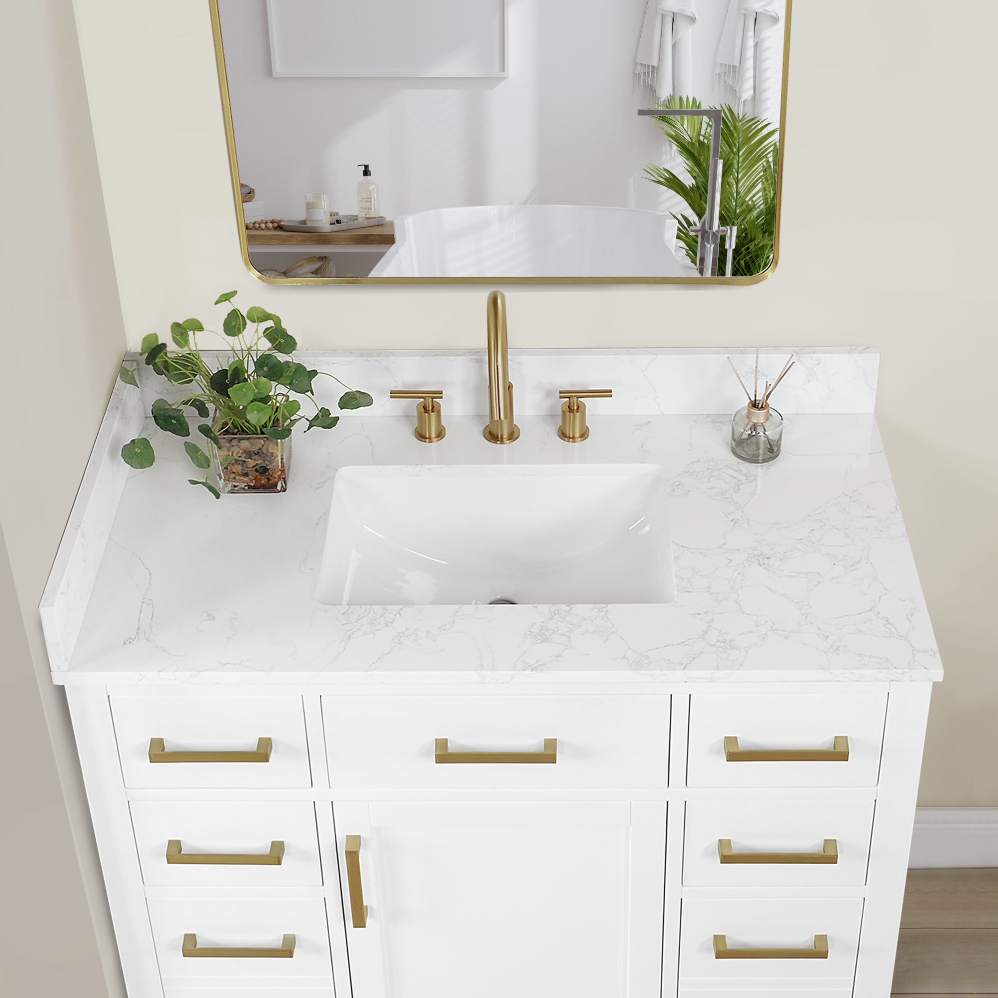 Gavino 42" Single Bathroom Vanity with Grain White Engineered Stone Countertop