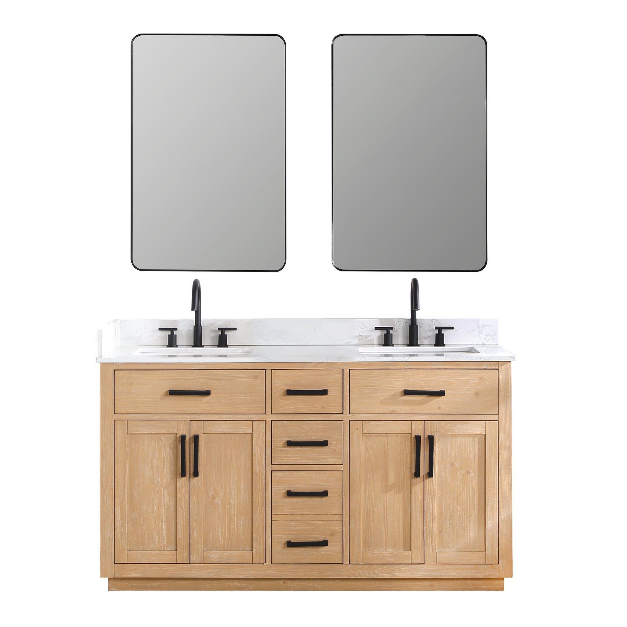 Gavino 60" Double Bathroom Vanity with Grain White Composite Stone Countertop