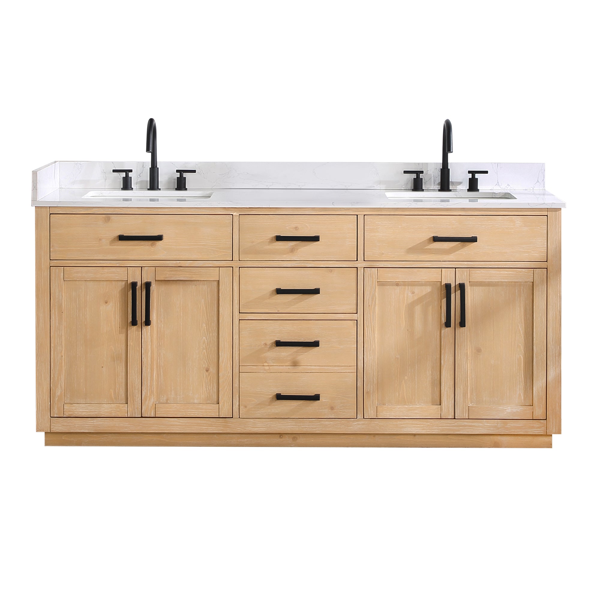 Gavino 72" Double Bathroom Vanity with Grain White Composite Stone Countertop