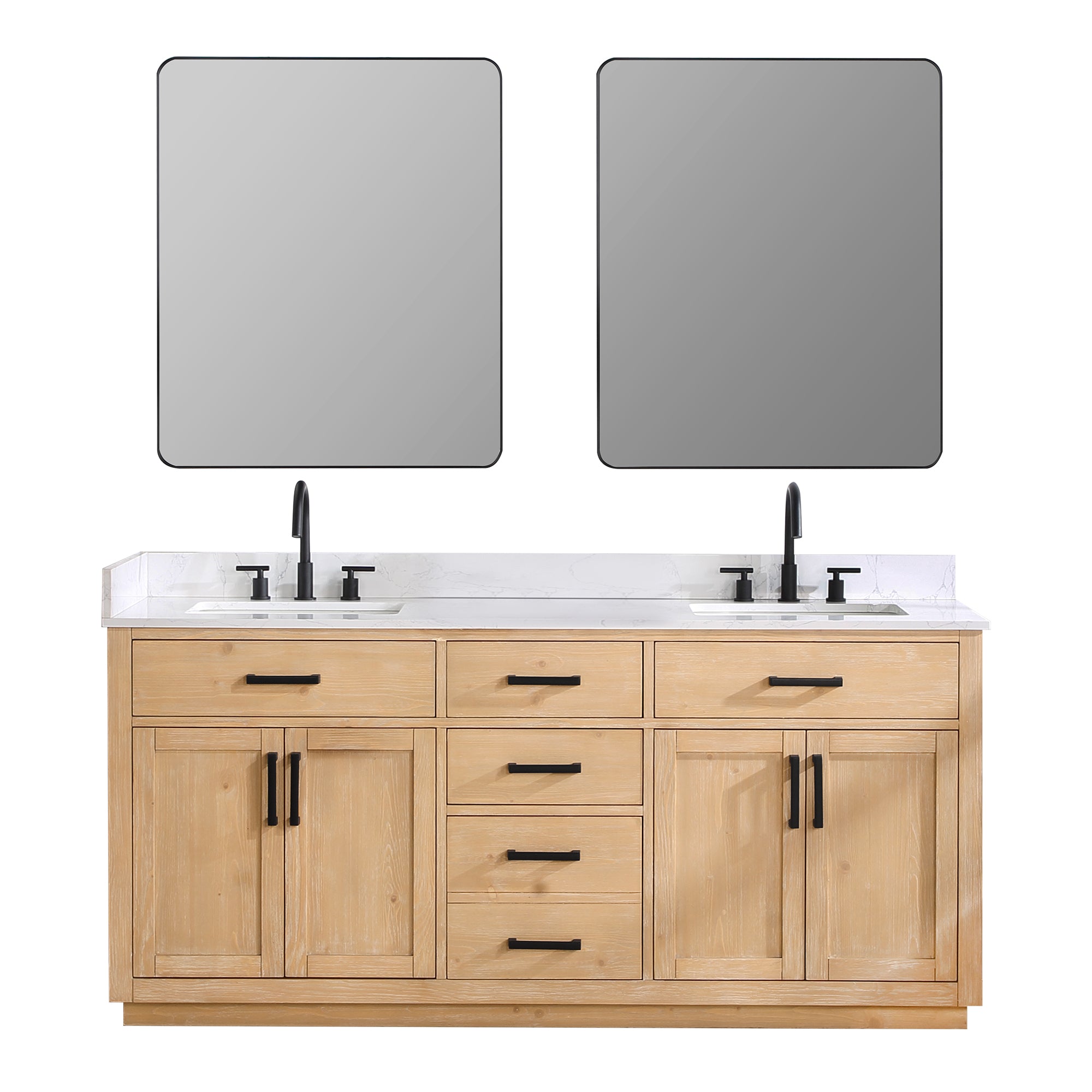 Gavino 72" Double Bathroom Vanity with Grain White Composite Stone Countertop