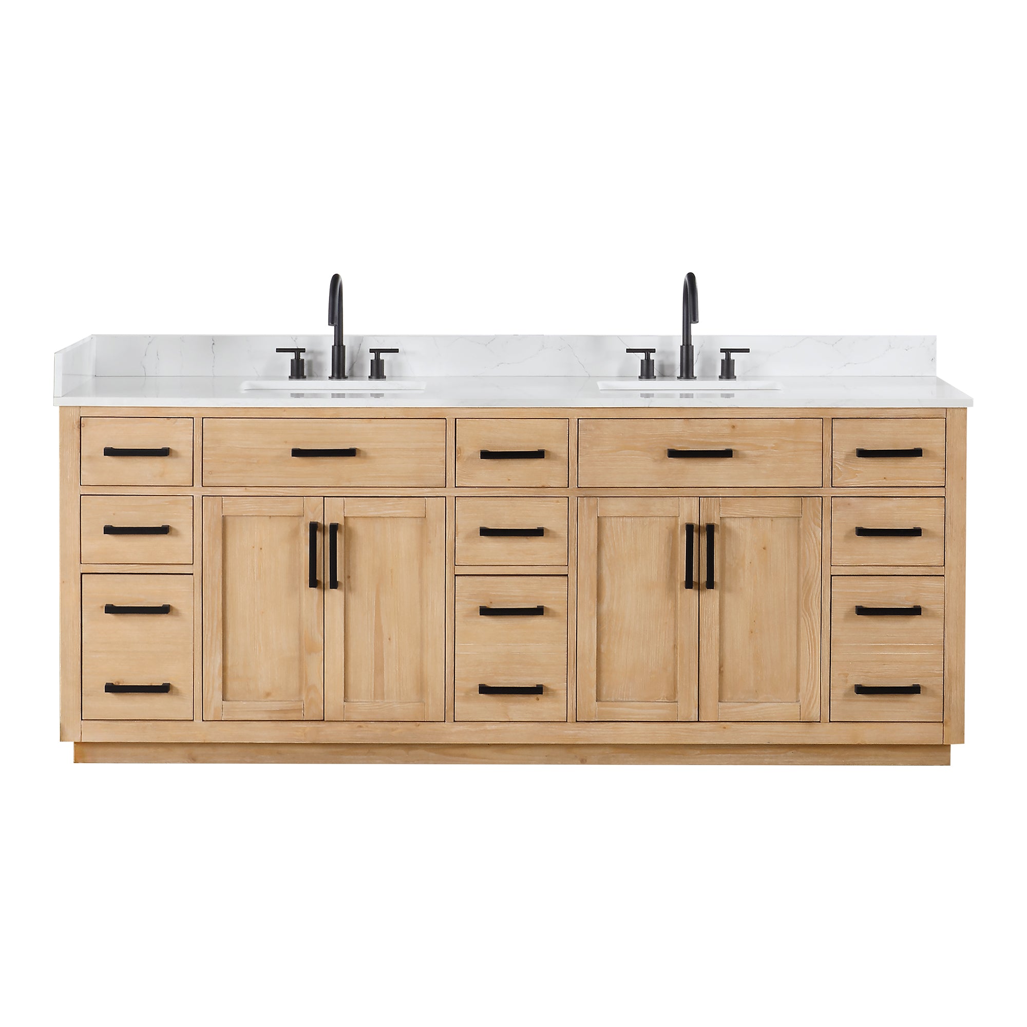 Gavino 84" Double Bathroom Vanity with Grain White Engineered Stone Countertop