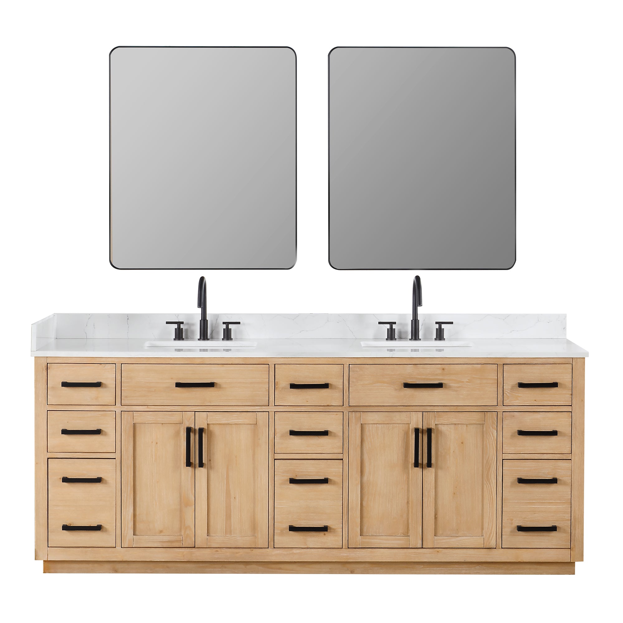 Gavino 84" Double Bathroom Vanity with Grain White Engineered Stone Countertop