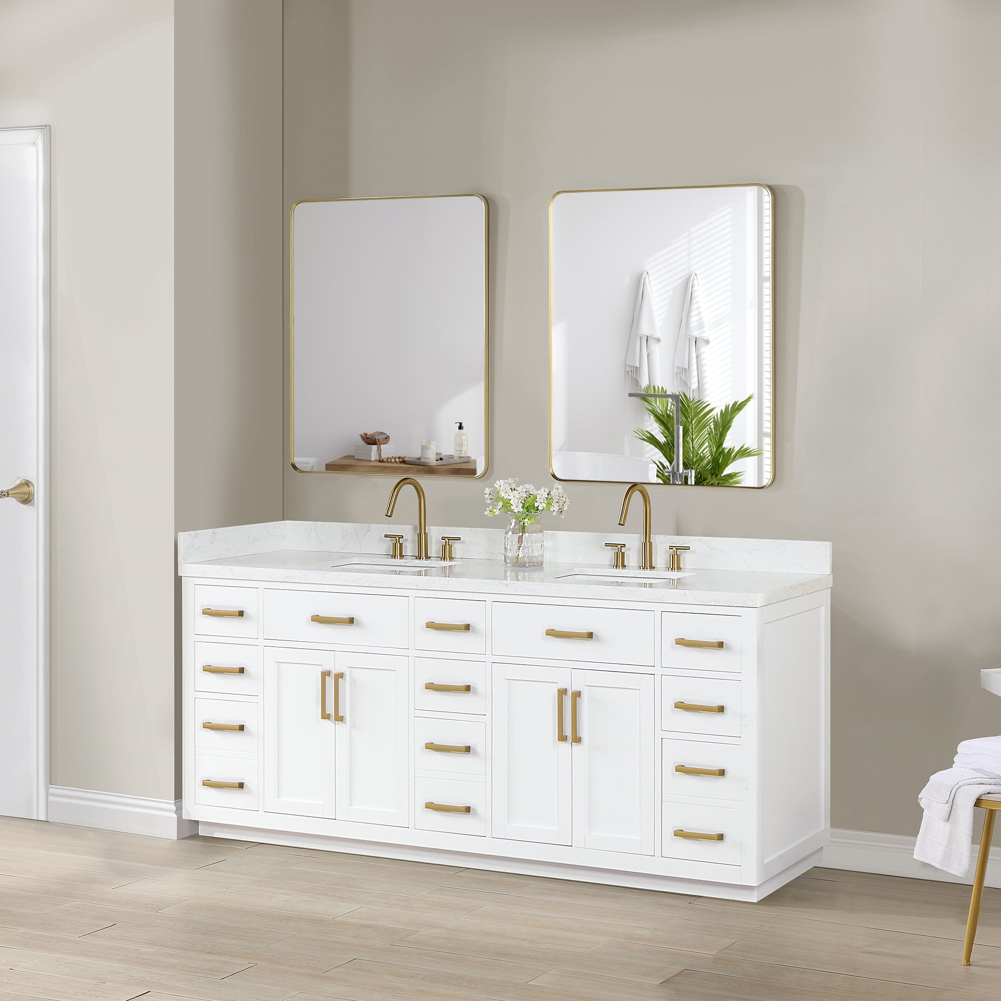 Gavino 84" Double Bathroom Vanity with Grain White Engineered Stone Countertop