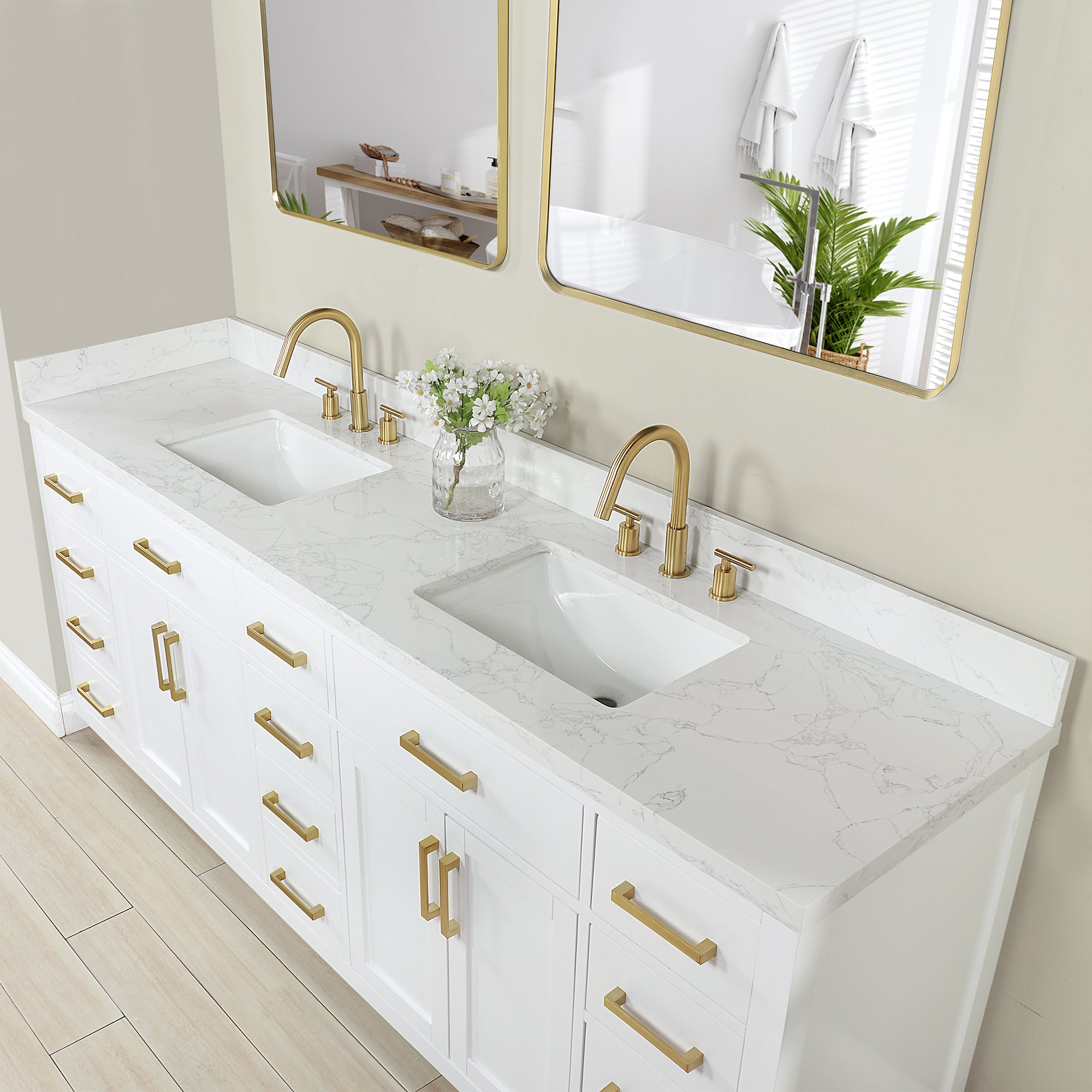 Gavino 84" Double Bathroom Vanity with Grain White Engineered Stone Countertop