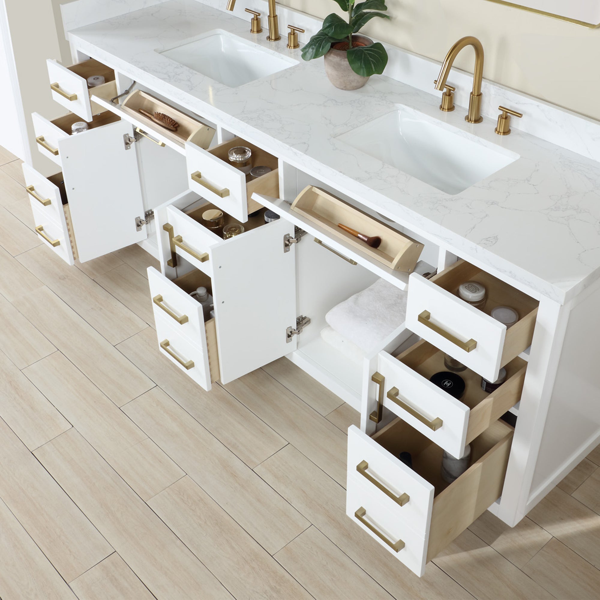 Gavino 84" Double Bathroom Vanity with Grain White Engineered Stone Countertop