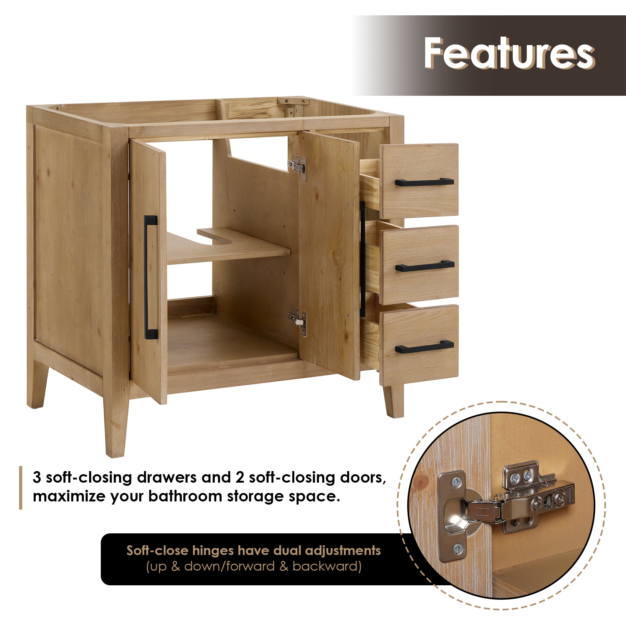 Laurel Bathroom Cabinet Vanity Base without Top and Sink, no Mirror