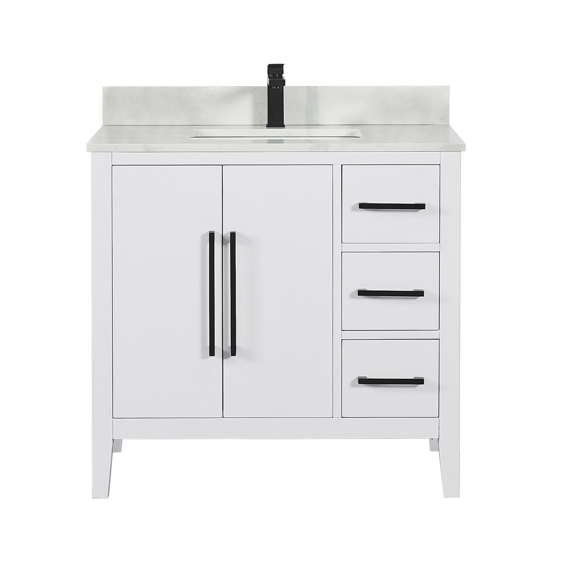 Laurel 36" Single Bathroom Vanity with Calacatta White Quartz Countertop