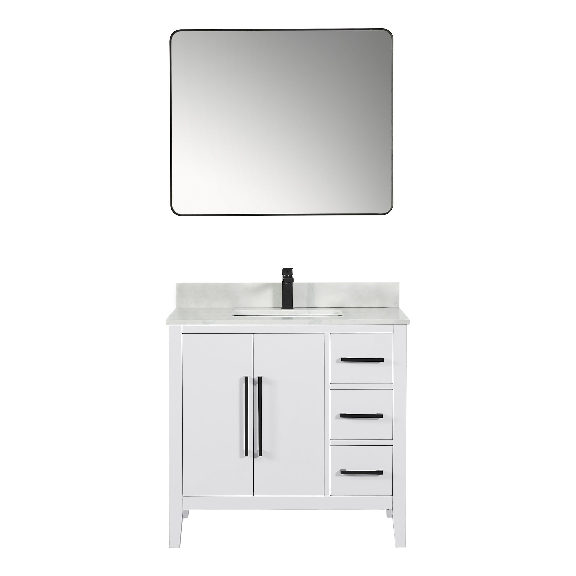 Laurel 36" Single Bathroom Vanity with Calacatta White Quartz Countertop