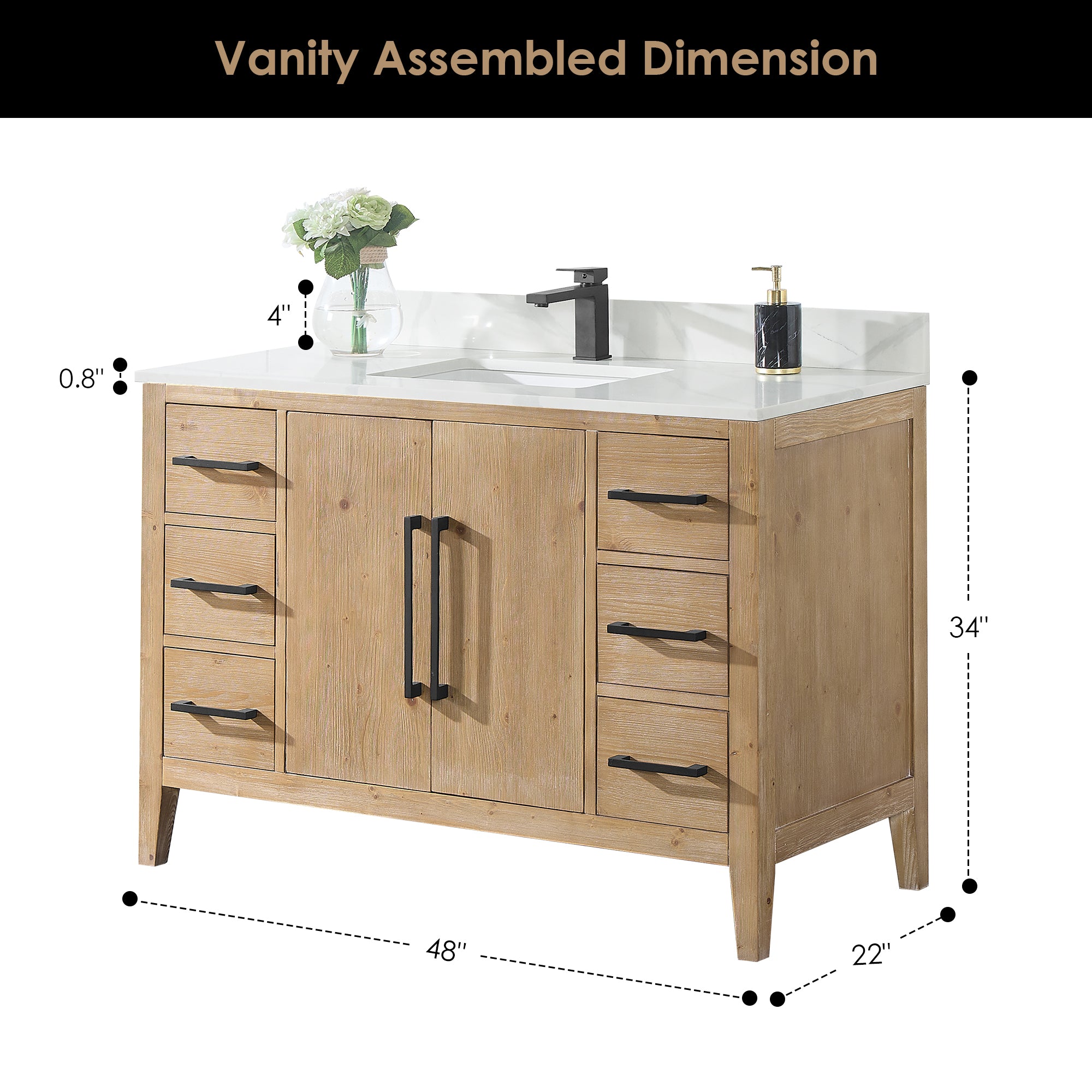 Laurel 48" Single Bathroom Vanity with Calacatta White Quartz Countertop