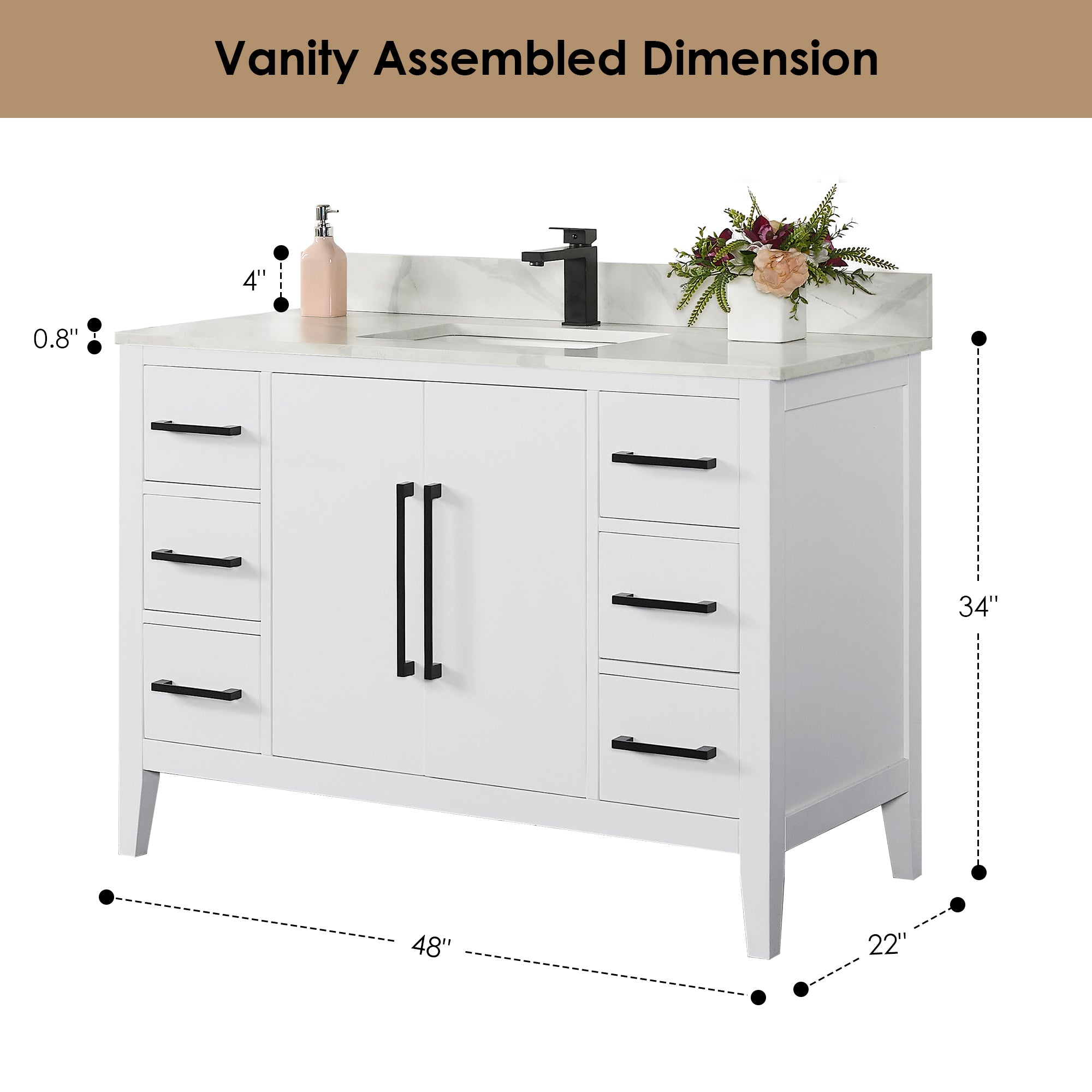 Laurel 48" Single Bathroom Vanity with Calacatta White Quartz Countertop