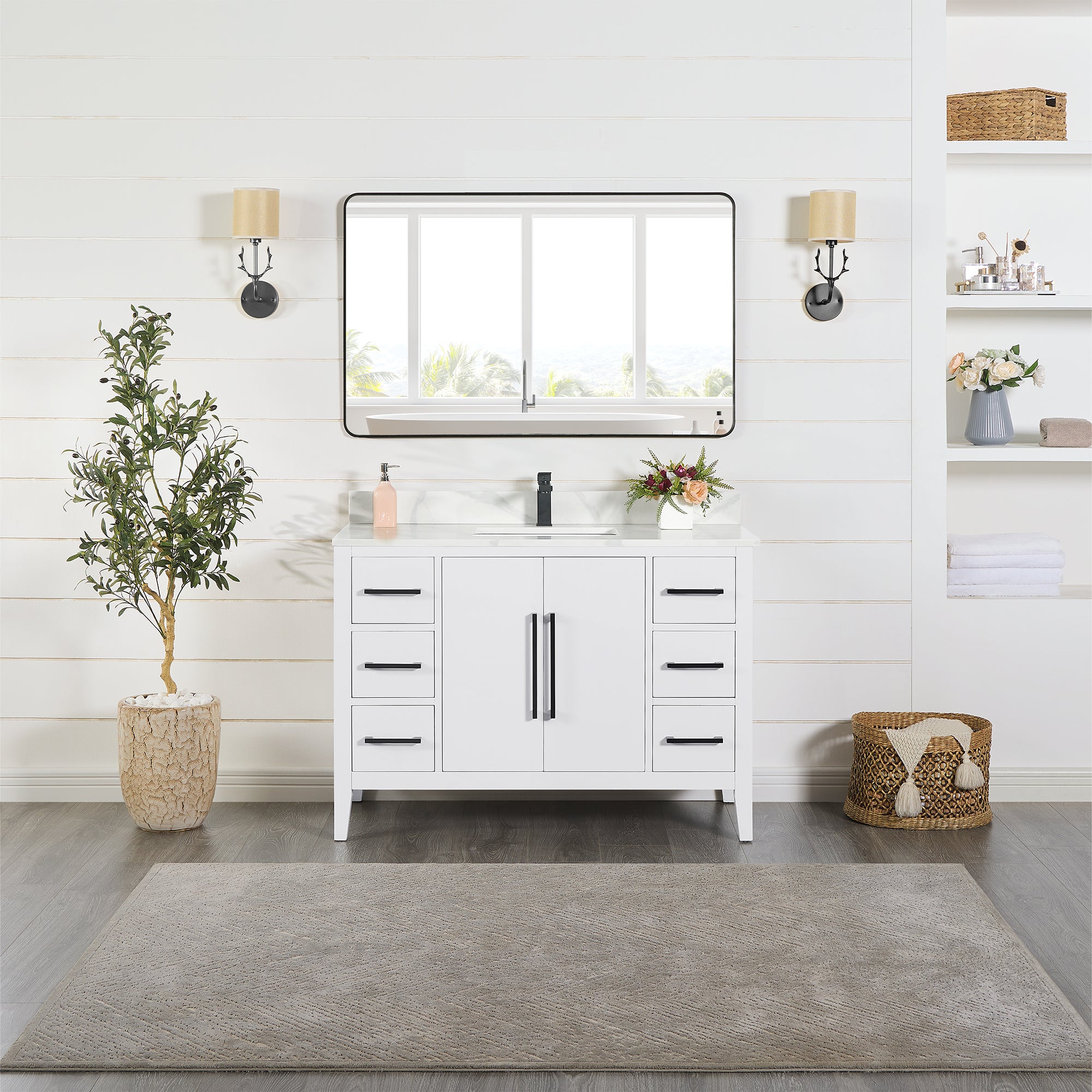 Laurel 48" Single Bathroom Vanity with Calacatta White Quartz Countertop