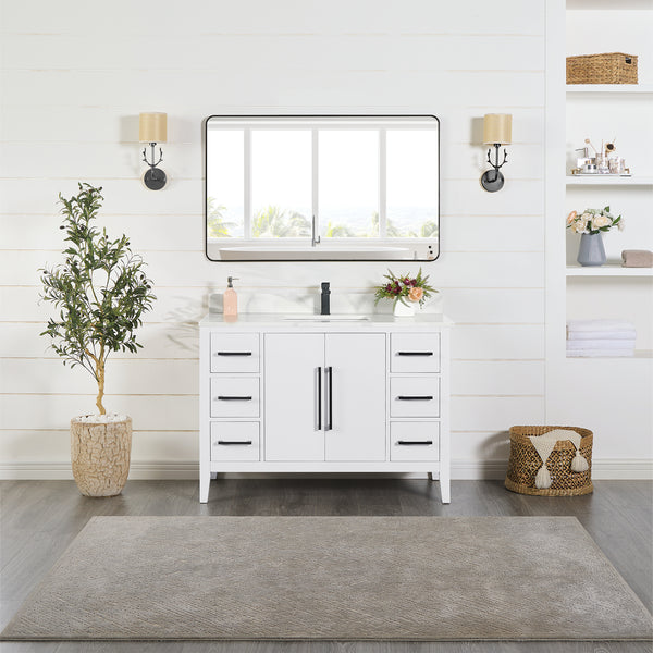 Laurel 48" Single Bathroom Vanity with Calacatta White Quartz Countertop