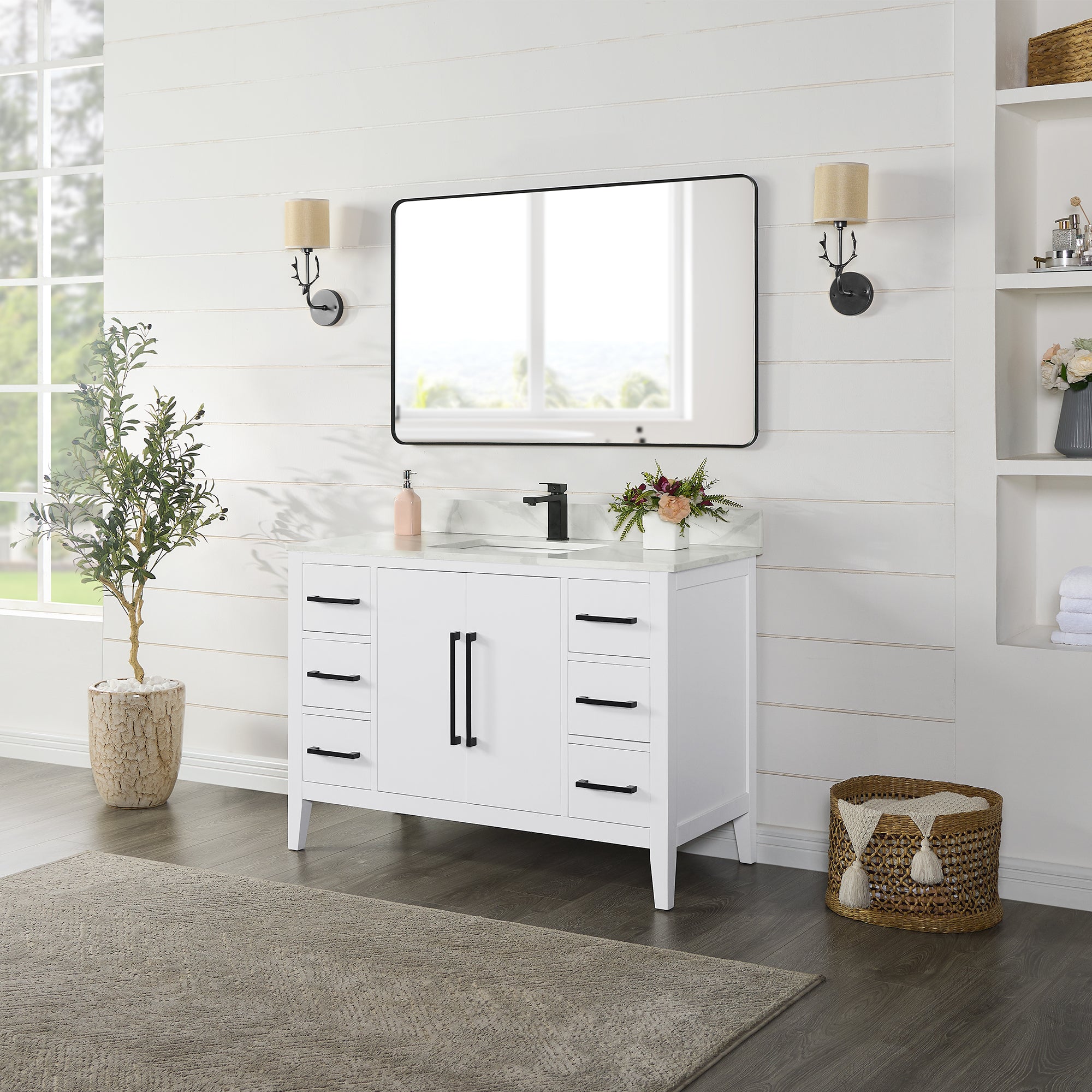 Laurel 48" Single Bathroom Vanity with Calacatta White Quartz Countertop