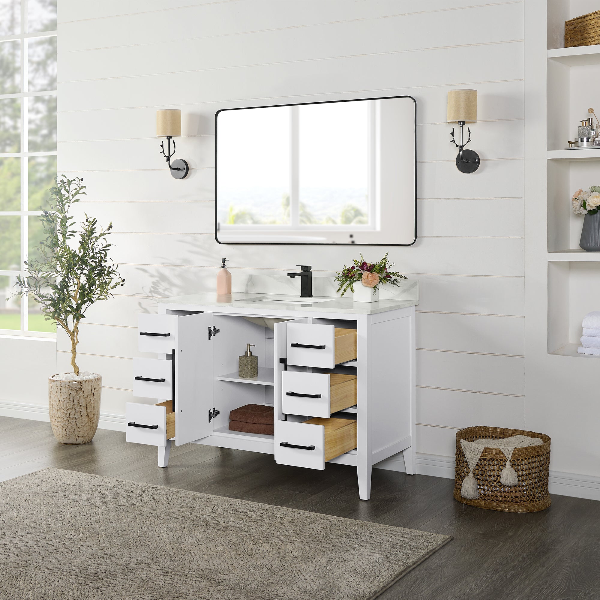 Laurel 48" Single Bathroom Vanity with Calacatta White Quartz Countertop