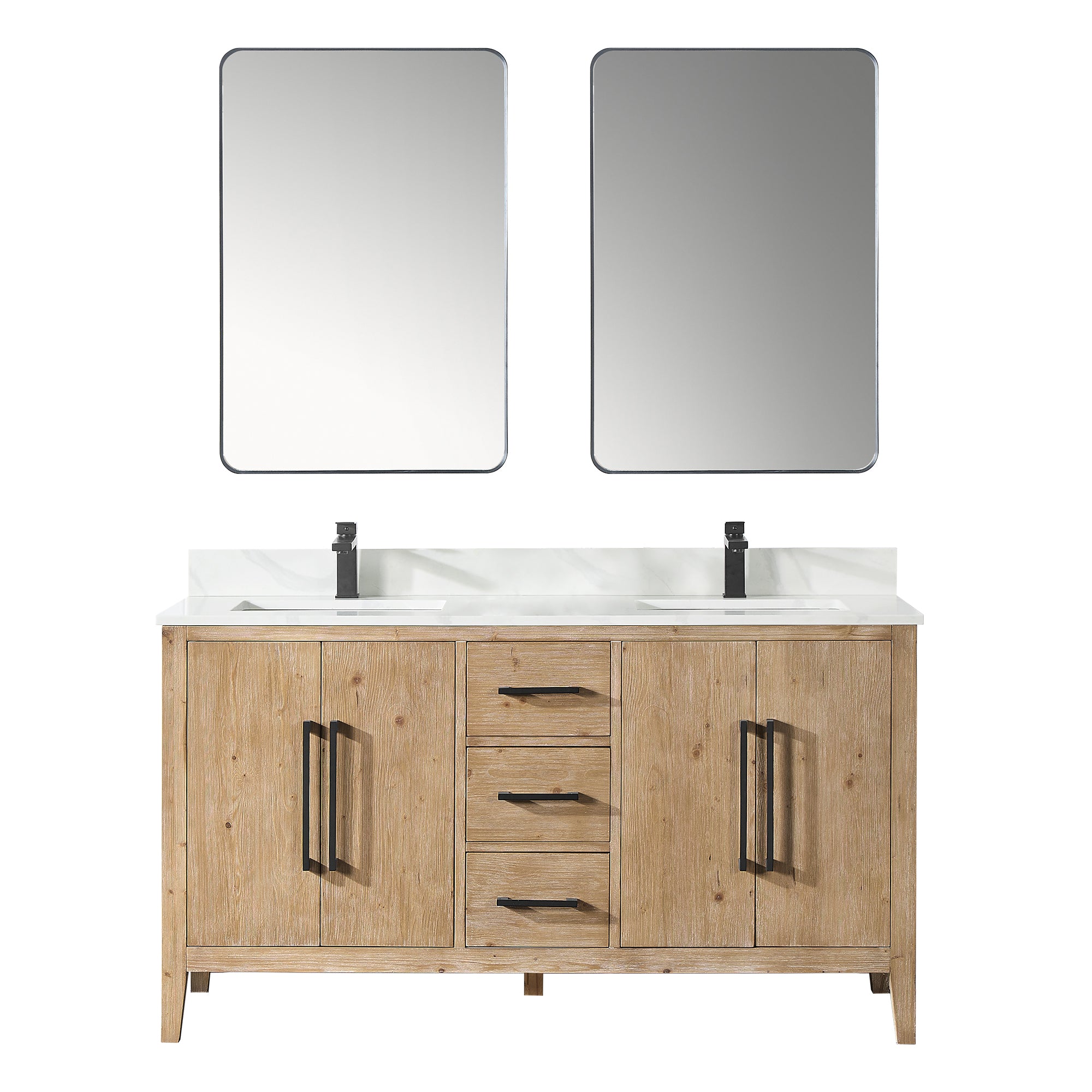 Laurel 60" Double Bathroom Vanity with Calacatta White Quartz Countertop