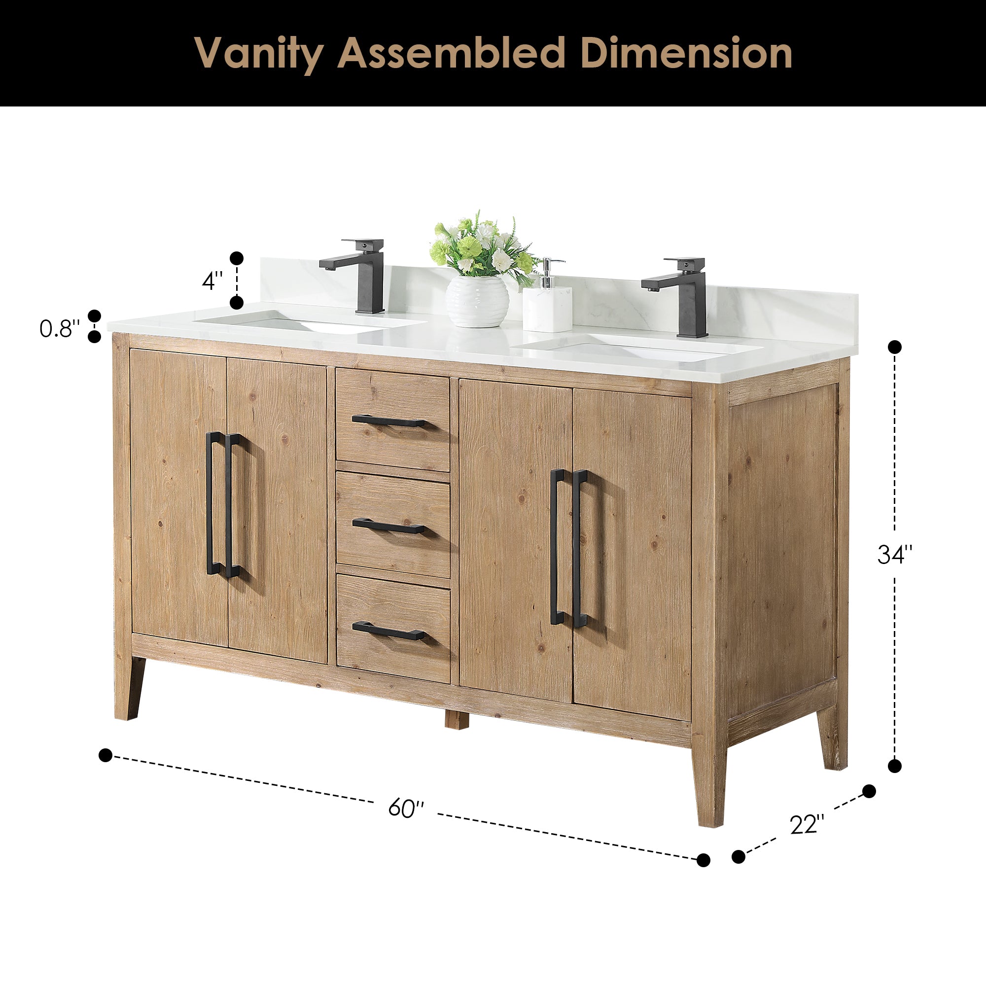 Laurel 60" Double Bathroom Vanity with Calacatta White Quartz Countertop