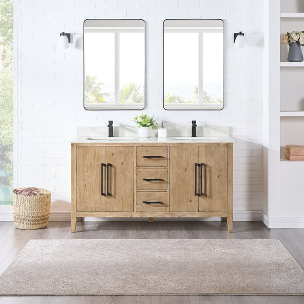 Laurel 60" Double Bathroom Vanity with Calacatta White Quartz Countertop