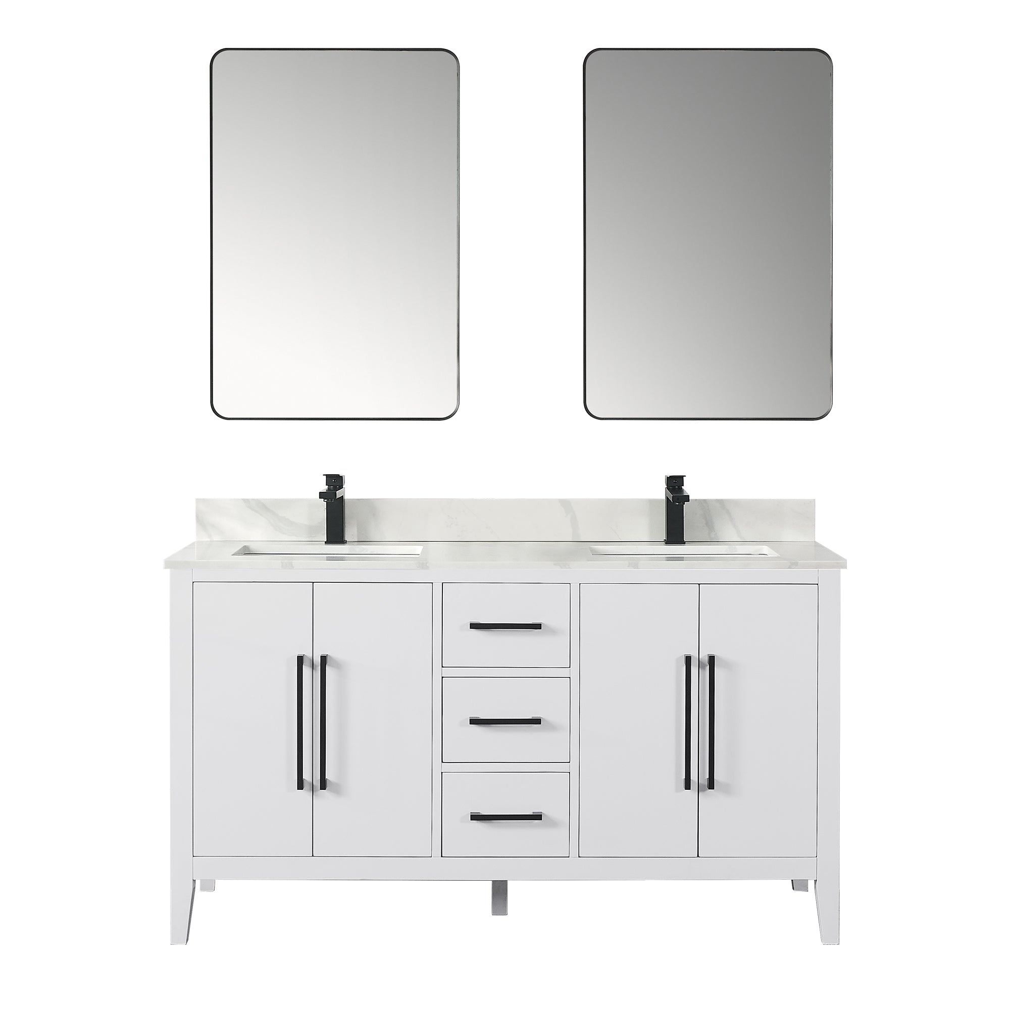 Laurel 60" Double Bathroom Vanity with Calacatta White Quartz Countertop