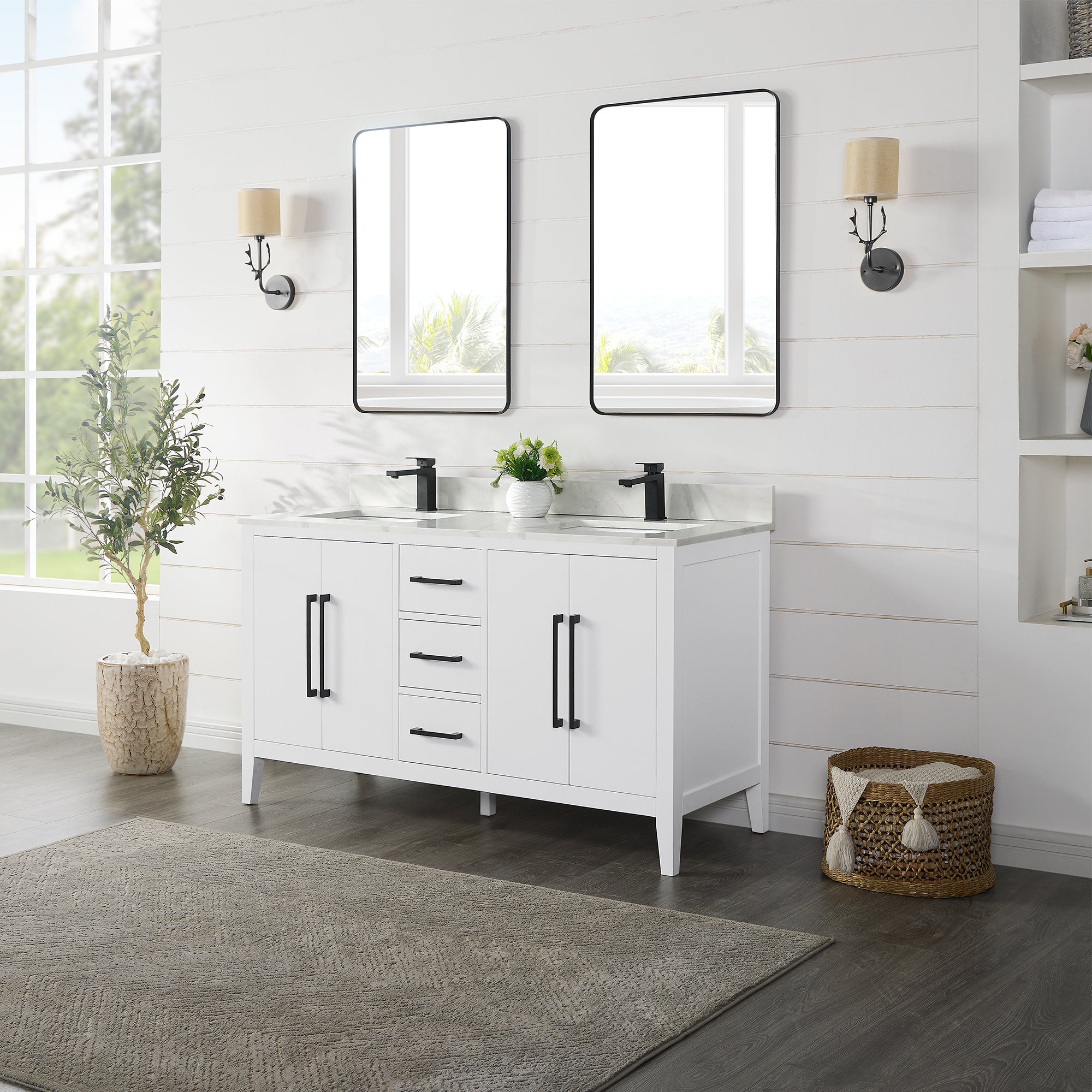 Laurel 60" Double Bathroom Vanity with Calacatta White Quartz Countertop