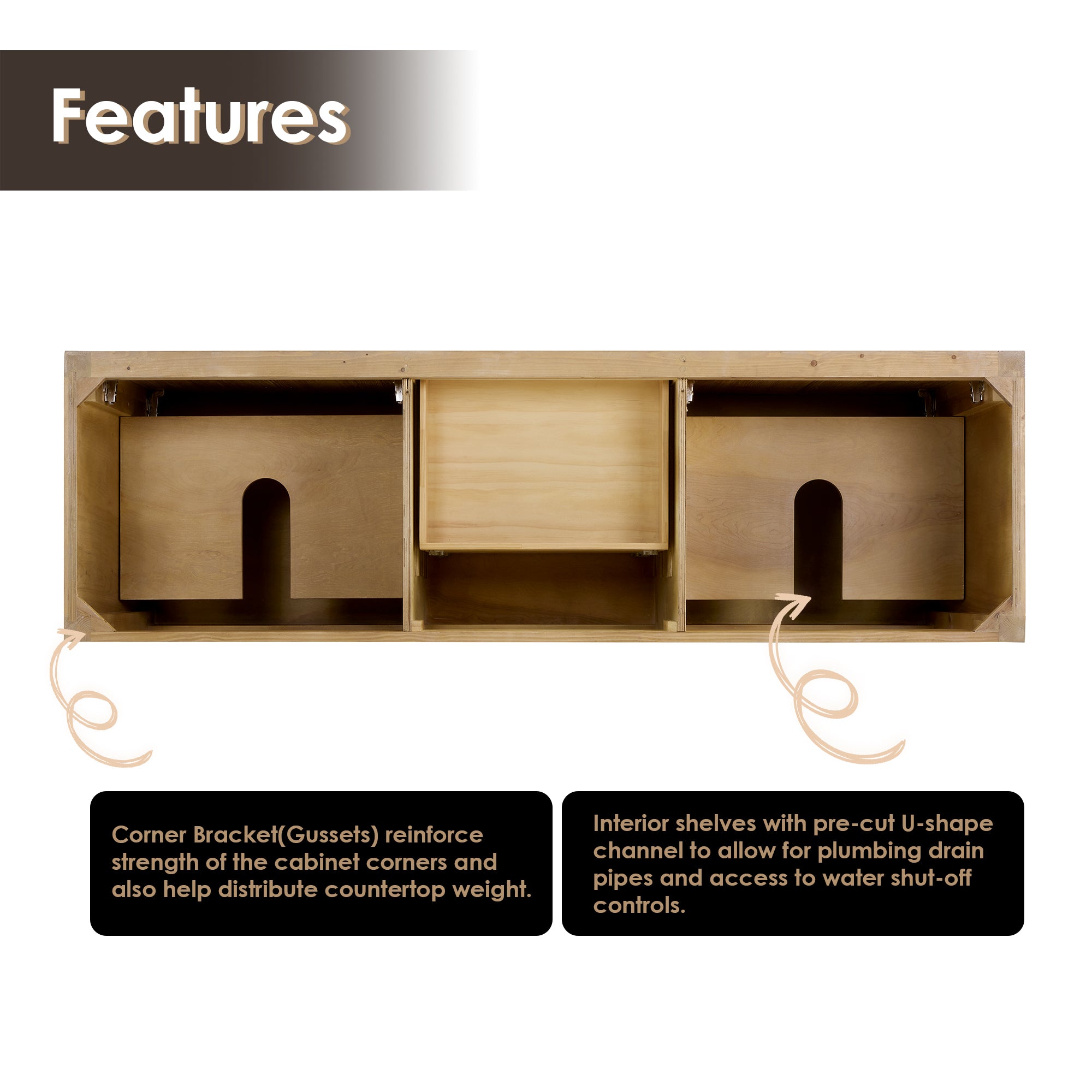 Laurel Bathroom Cabinet Vanity Base without Top and Sink, no Mirror